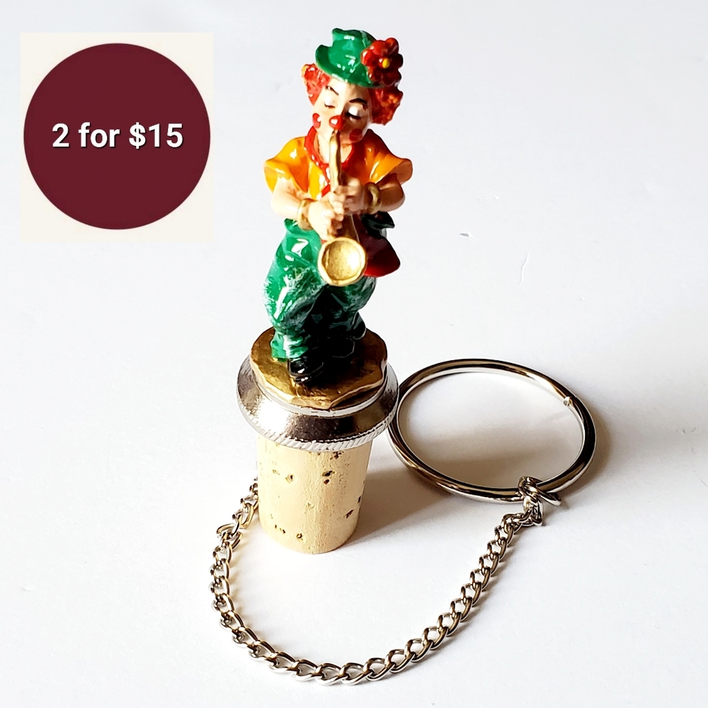 G Esmond Solid Pewter Cork Hand Painted Clown Bottle Stopper